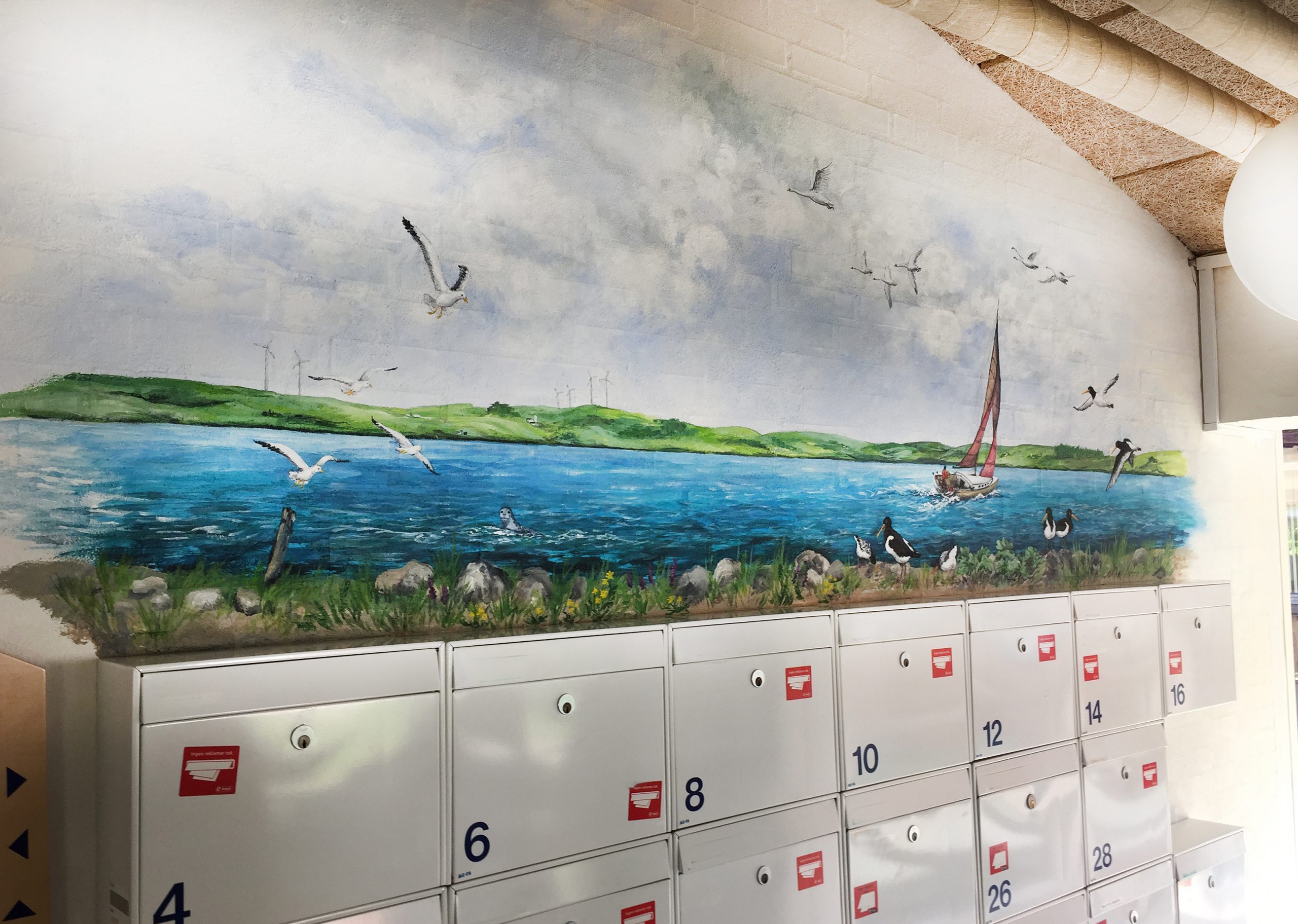 Vægmaleri over postkasser Sofiegården-1